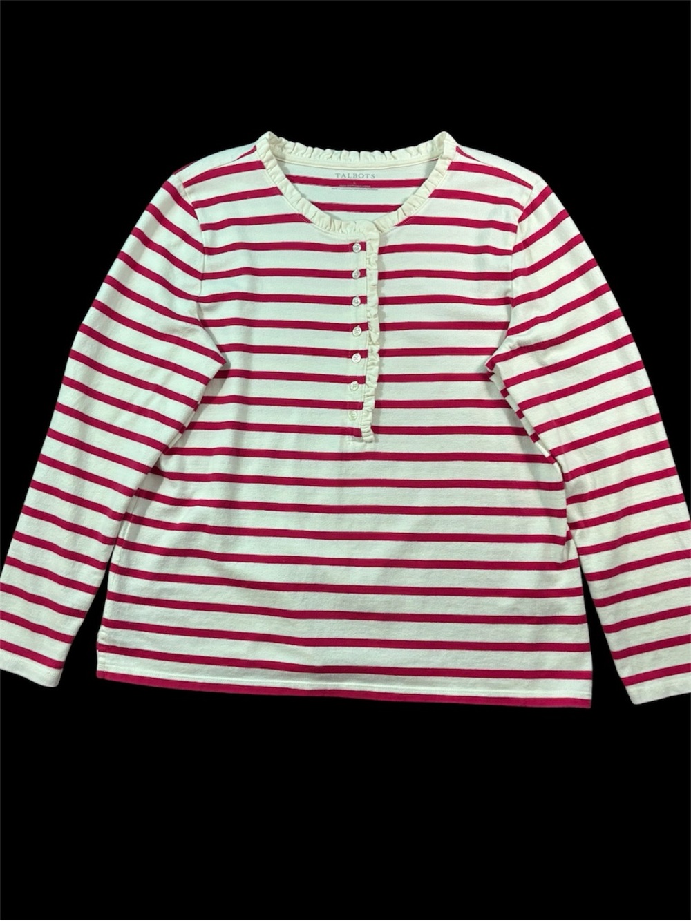 Talbots Ivory & Dark Pink Striped Ruffle Trim Sweatshirt – Women’s Large Coastal